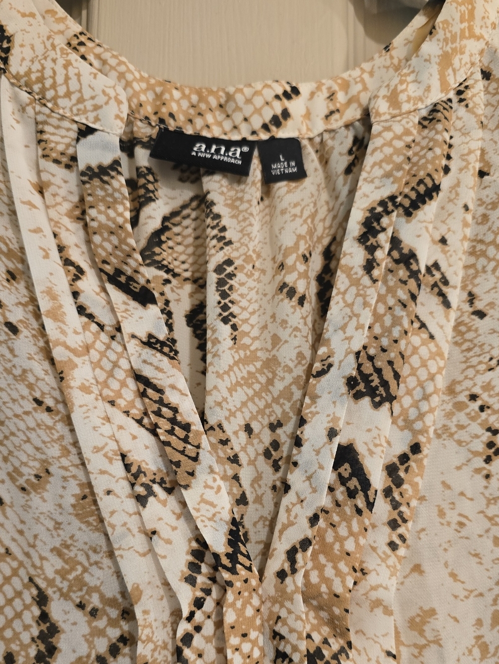 a.n.a Beige and Black Snake-Print V-Neck Top